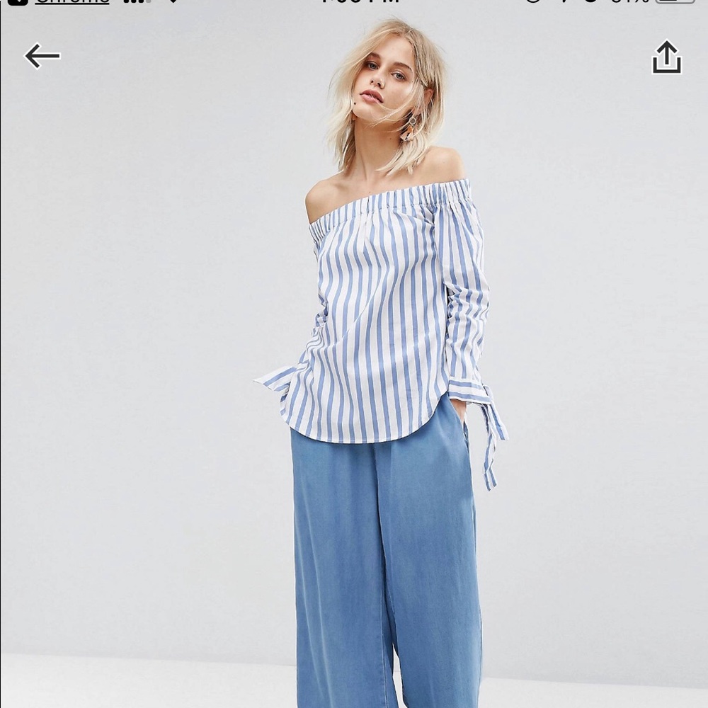 Mango Stripe & Tie Off Shoulder blouse